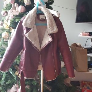 Lined leather look jacket